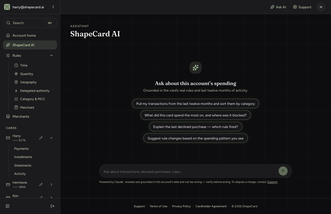 ShapeCard portal, ShapeCard AI page